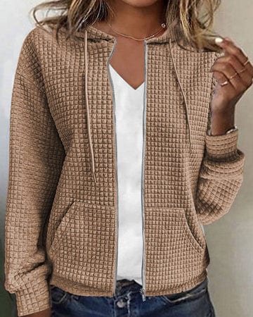Dames vest met capuchon en rits | Wafelstof