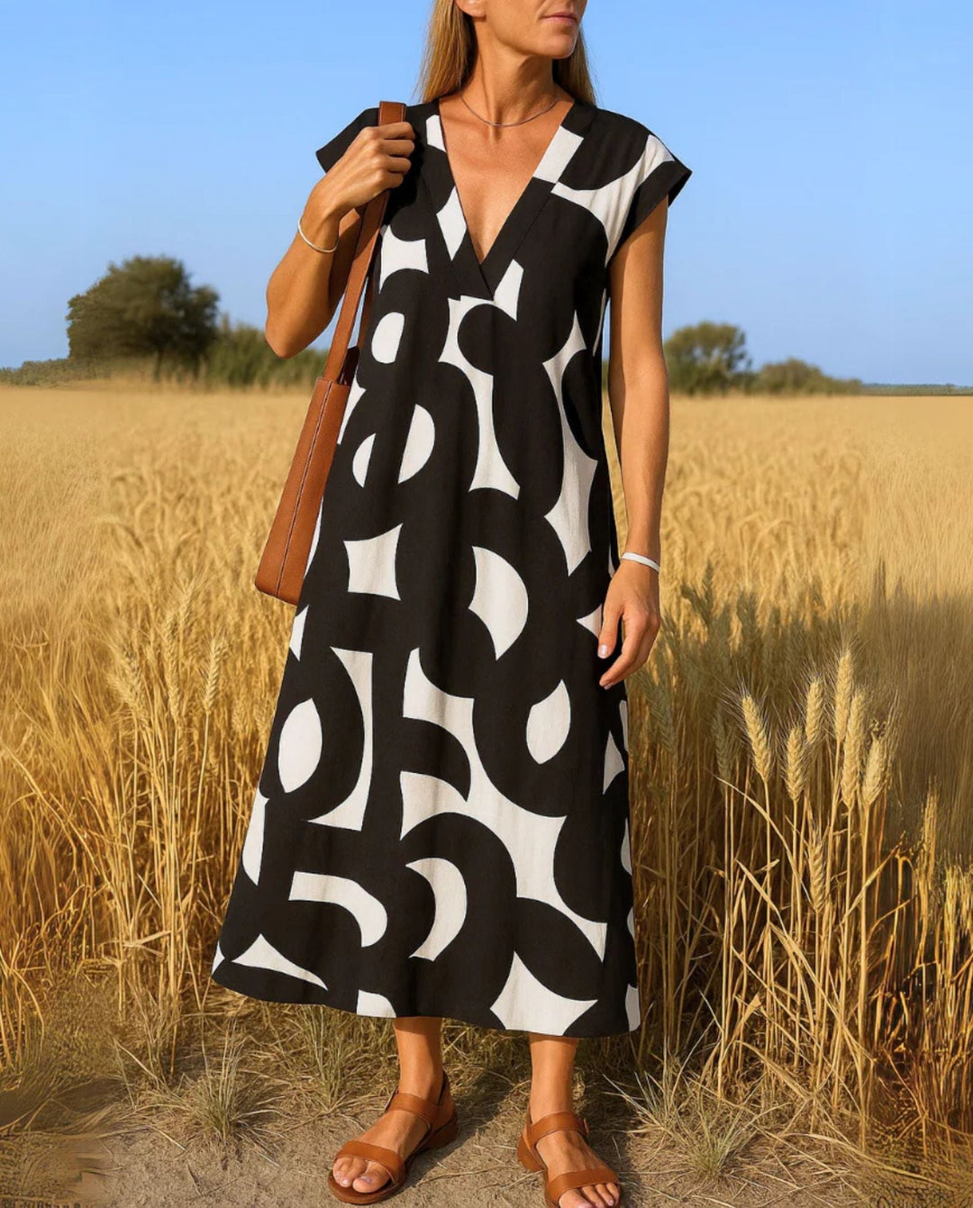 Maxi Jurk voor Dames – Moderne Print, Licht & Elegant