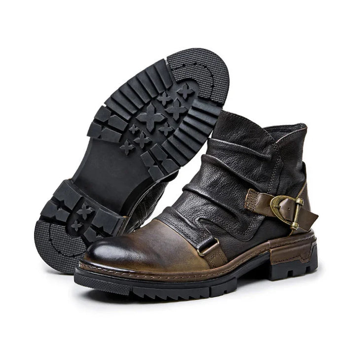 Heren boots | Leren biker laarzen met gesp en rits