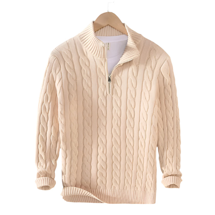 CableEase Sweater | Quarter‑zip katoenen kabeltrui