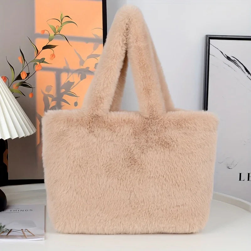 Dames faux fur tas | Pluche shopper in roze of wit