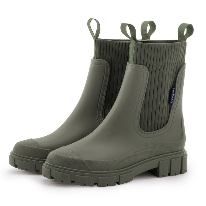 Dames regenlaarzen | Beige chelsea boots met dikke zool