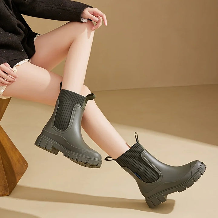 Dames regenlaarzen | Beige chelsea boots met dikke zool