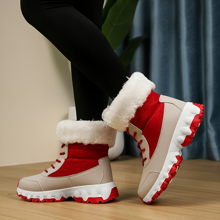 Dames winter boots | Warme gevoerde laarsjes met bont rood