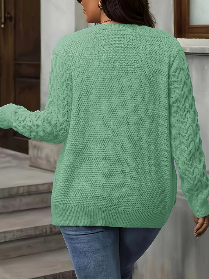 Dames vest | Kabelgebreide trui met knopen en zakken