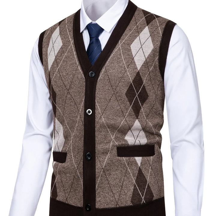 Heren spencer | Gebreid vest zonder mouwen met ruitpatroon
