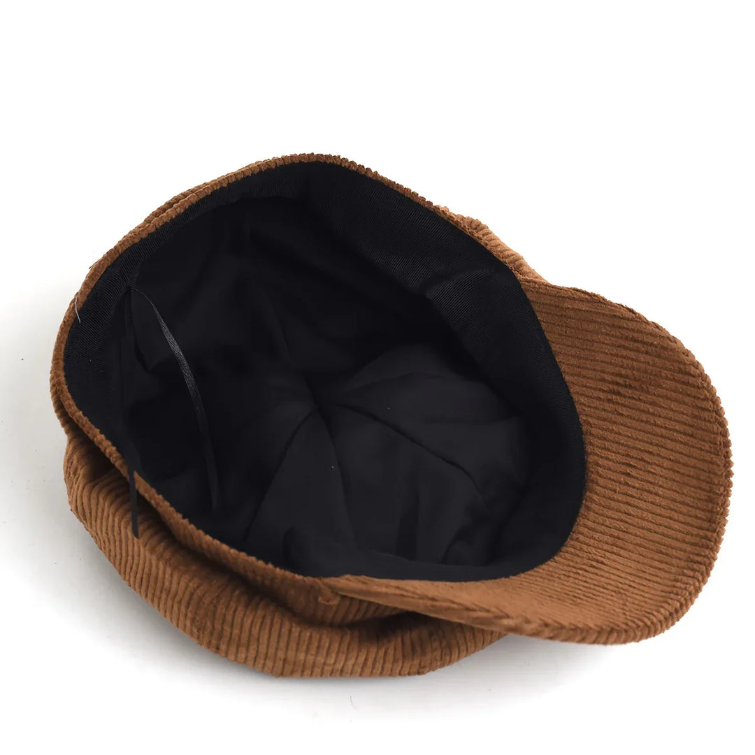 Dames pet | Bruine corduroy newsboy cap in vintage stijl