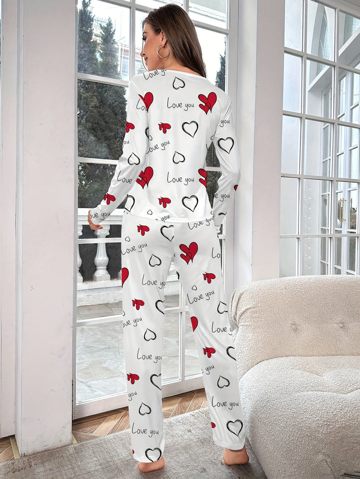 Dames pyjama set | Comfortabele pyjama met hartjesprint