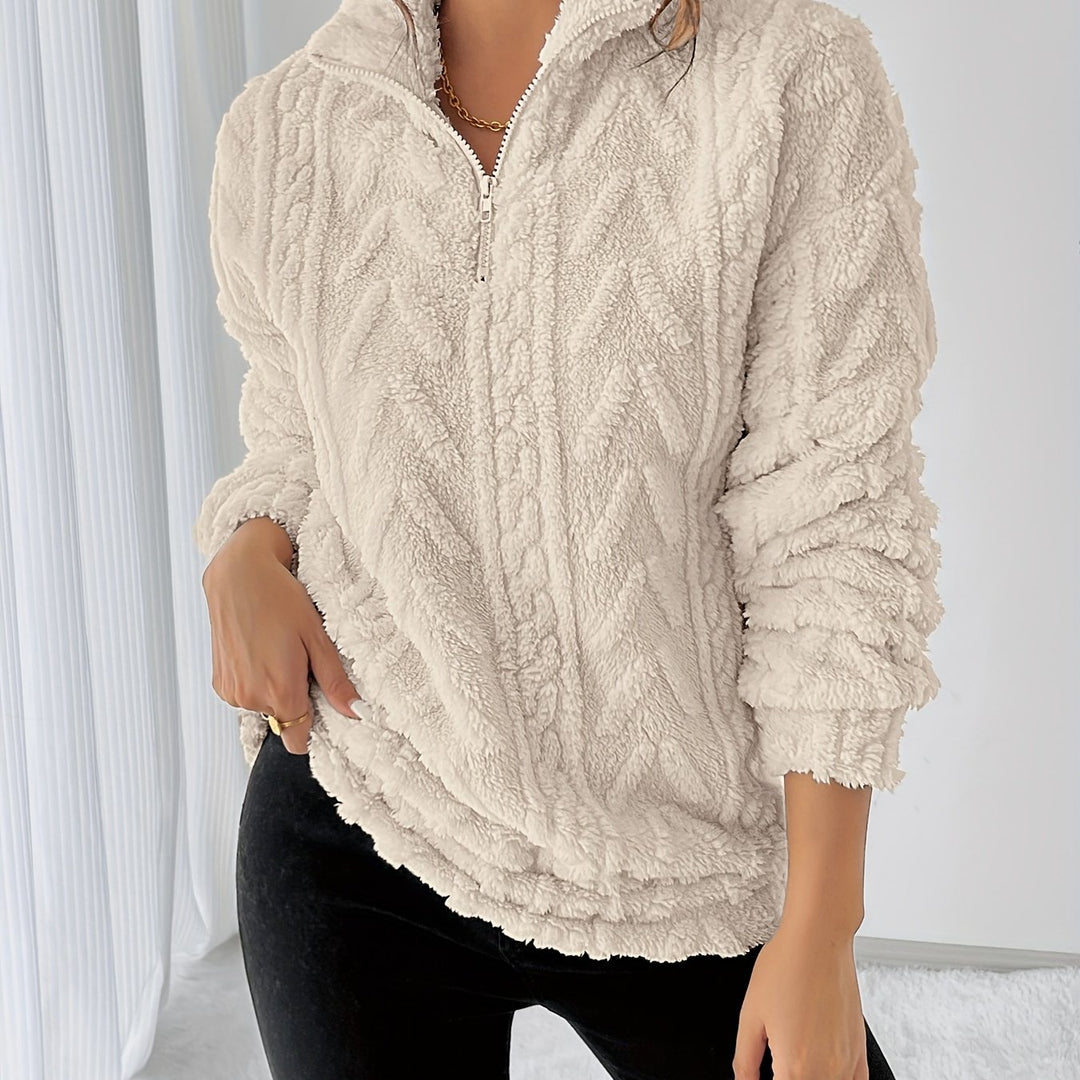 Dames fleece trui | Zip-up sweater met capuchon en lange mouw