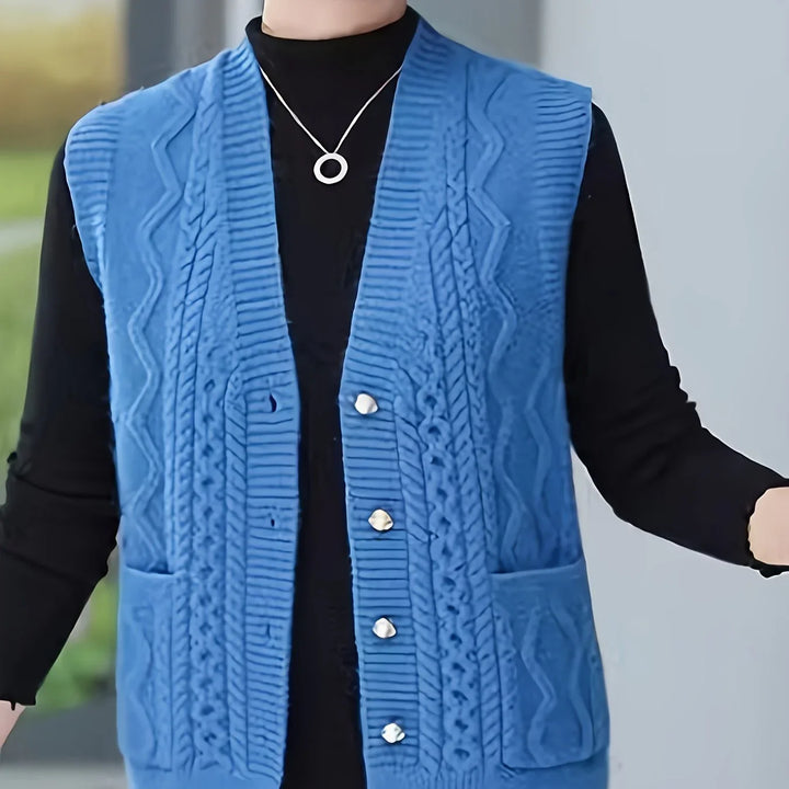Dames vest | Kabelgebreid mouwloos cardigan met knopen
