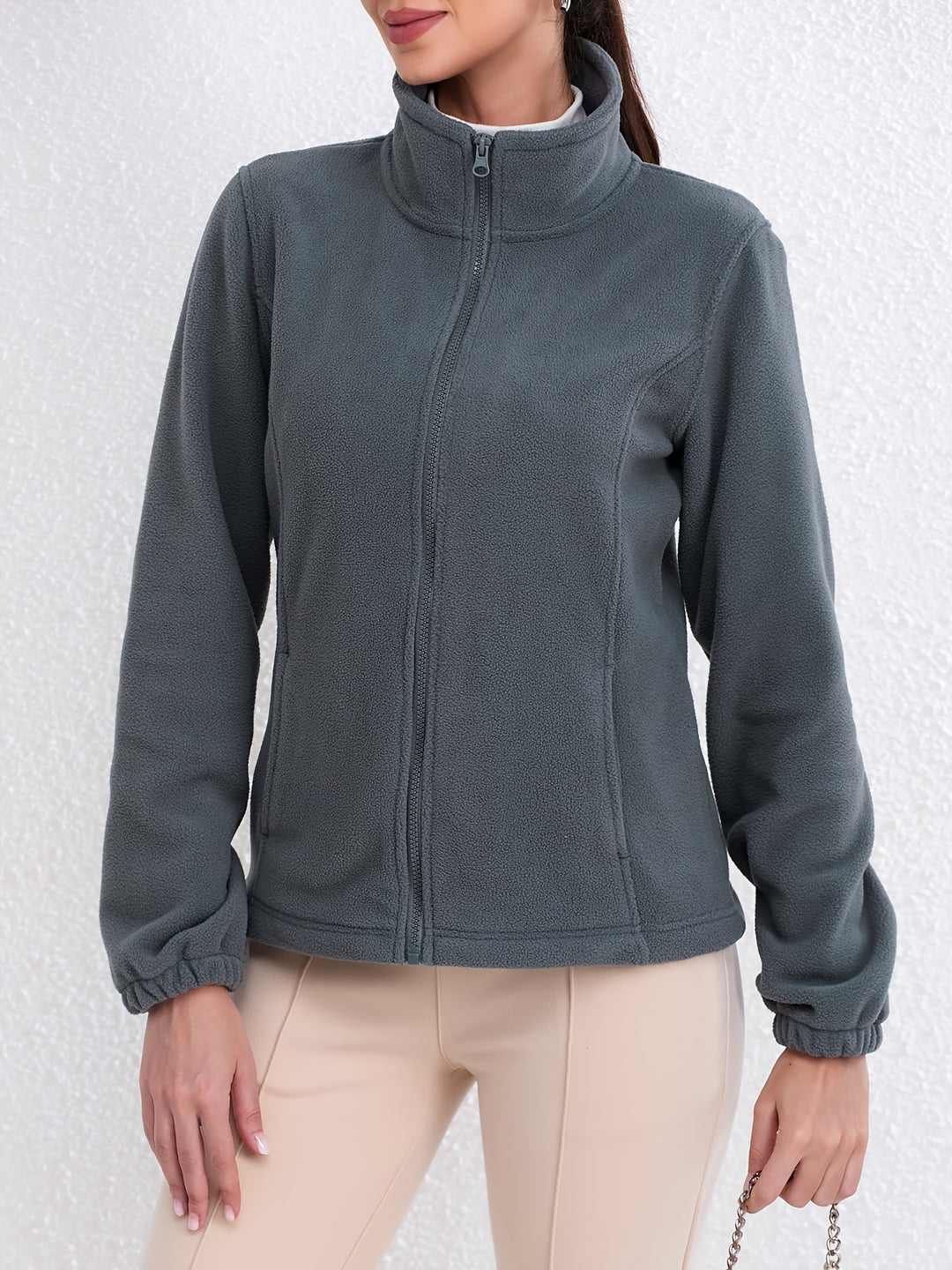 Dames winterjas | Fluffy fleece jas met hoge kraag en zakken