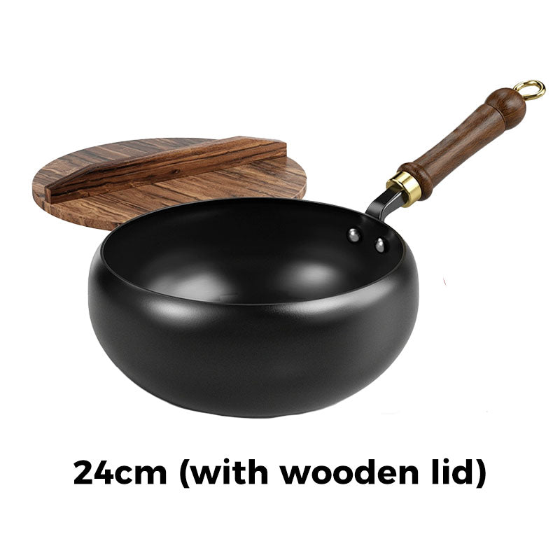 Grote zware 16 inch met de hand gehamerde koolstofstalen pow wok - houten en stalen Grote zware 16 inch met de hand gehamerde koolstofstalen pow wok - houten en stalen