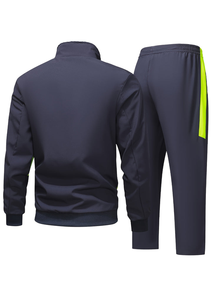 Heren trainingspak | Zwart sportpak met neon rits en broek