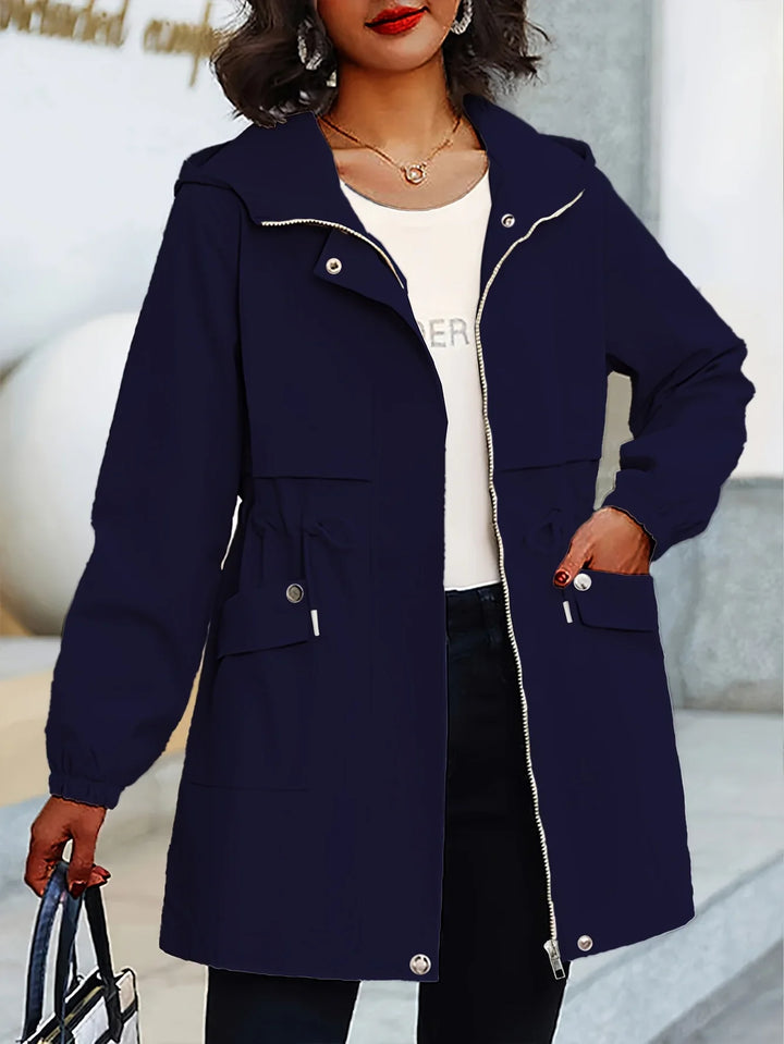 Dames trenchcoat | Beige windbreaker met capuchon en taillekoord