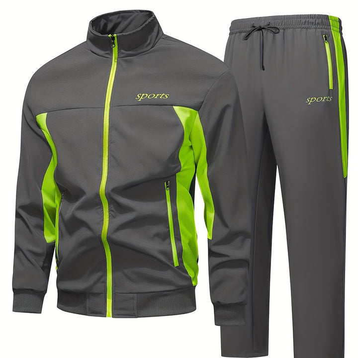Heren trainingspak | Zwart sportpak met neon rits en broek