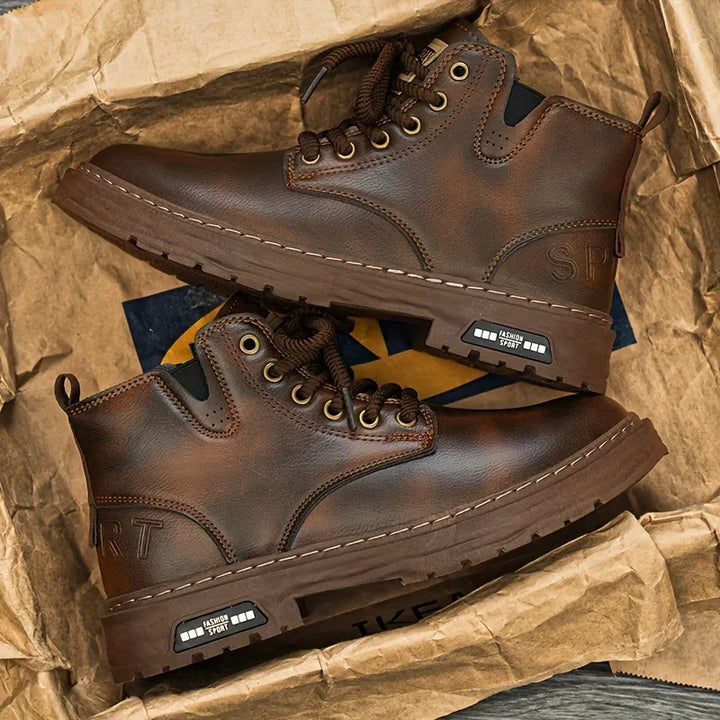 Heren boots | Bruine veterlaarzen met rits en dikke zool