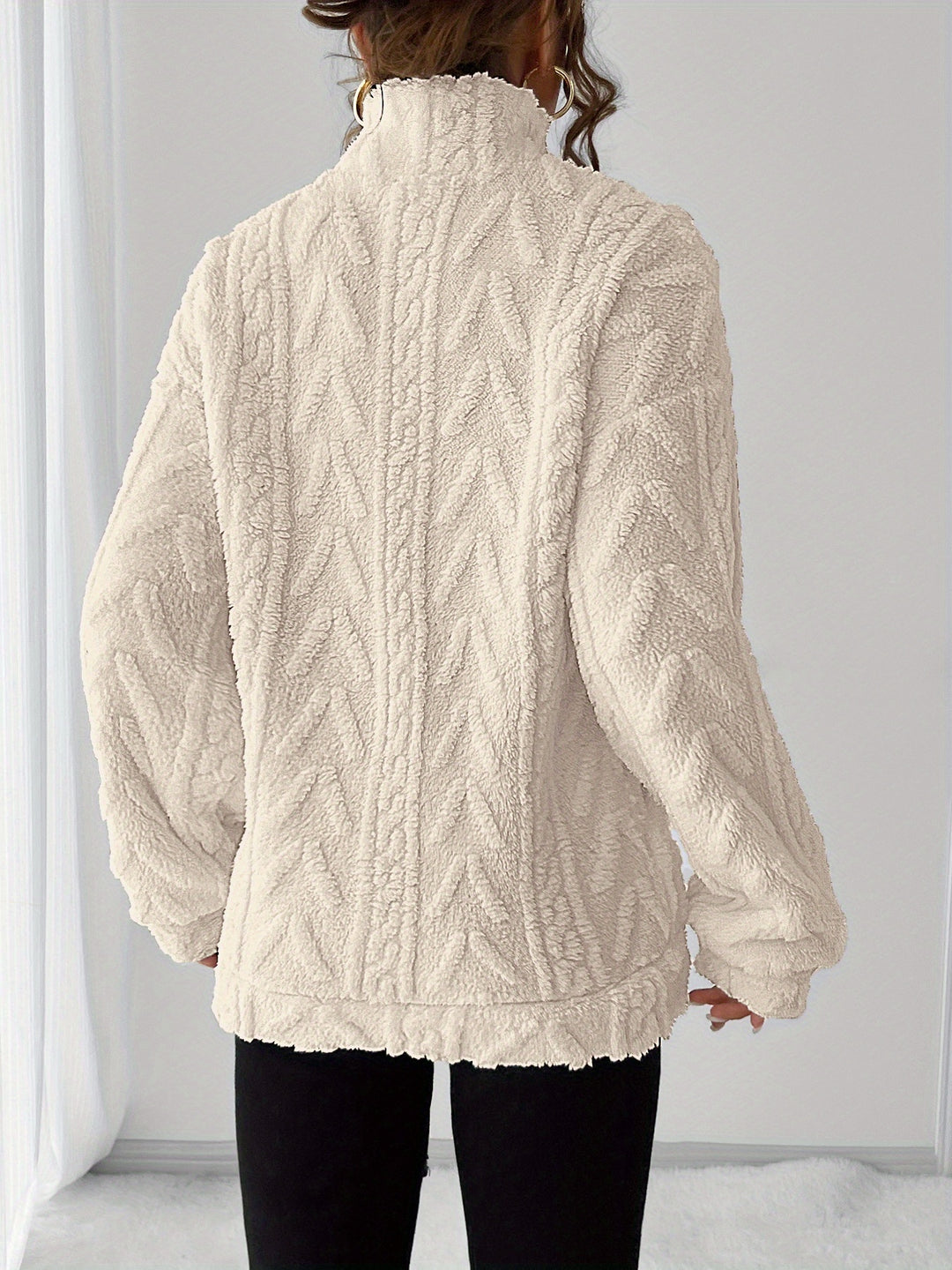 Dames fleece trui | Zip-up sweater met capuchon en lange mouw