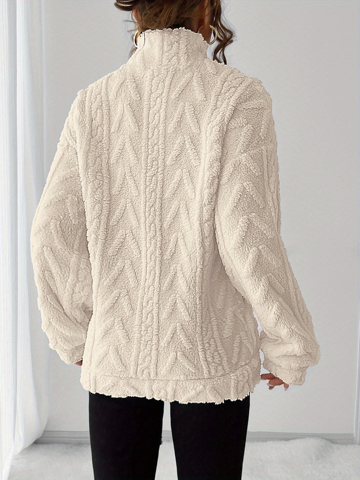 Dames fleece trui | Zip-up sweater met capuchon en lange mouw