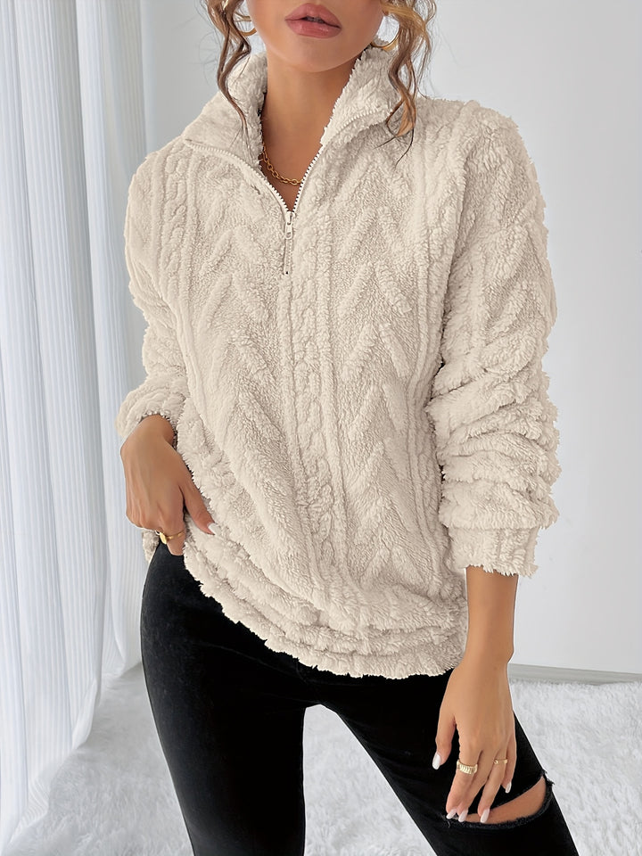 Dames fleece trui | Zip-up sweater met capuchon en lange mouw