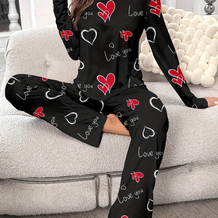 Dames pyjama set | Comfortabele pyjama met hartjesprint