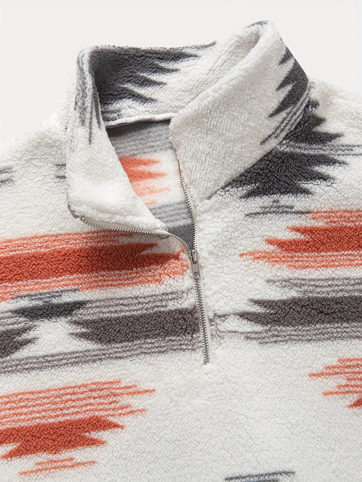 Heren fleece trui | Half zip sweater met aztec print