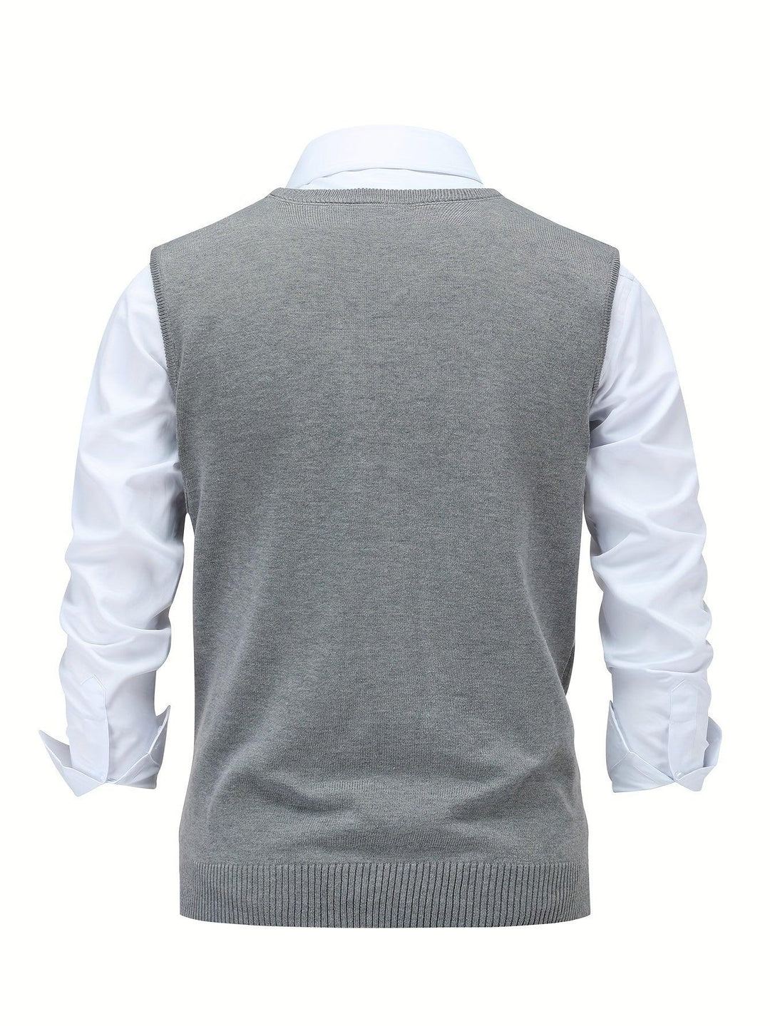 Heren pullover | Gebreide v-hals trui zonder mouwen met ruitpatroon