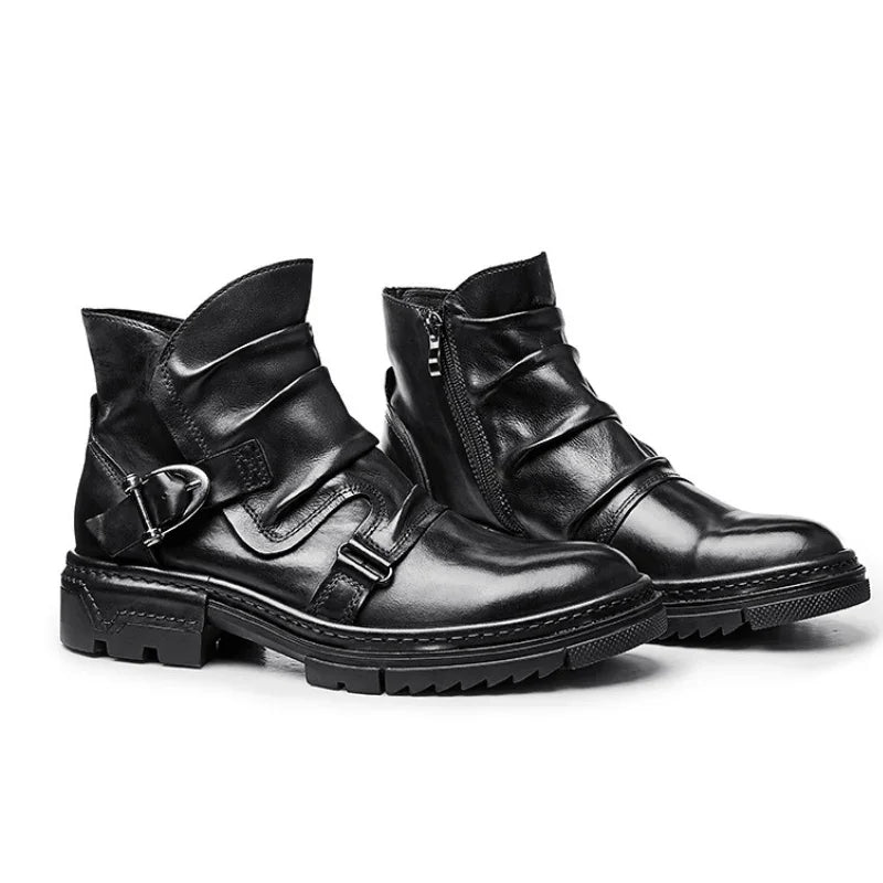 Heren boots | Leren biker laarzen met gesp en rits