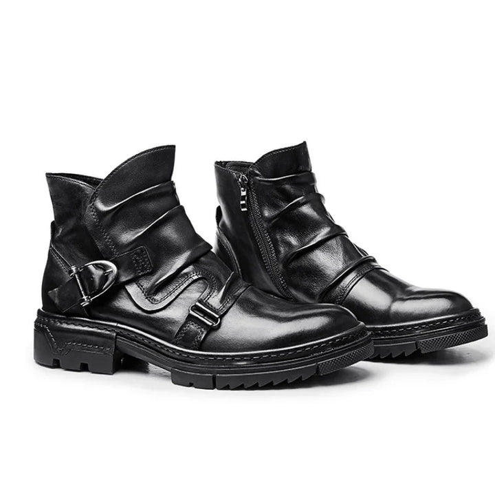 Heren boots | Leren biker laarzen met gesp en rits
