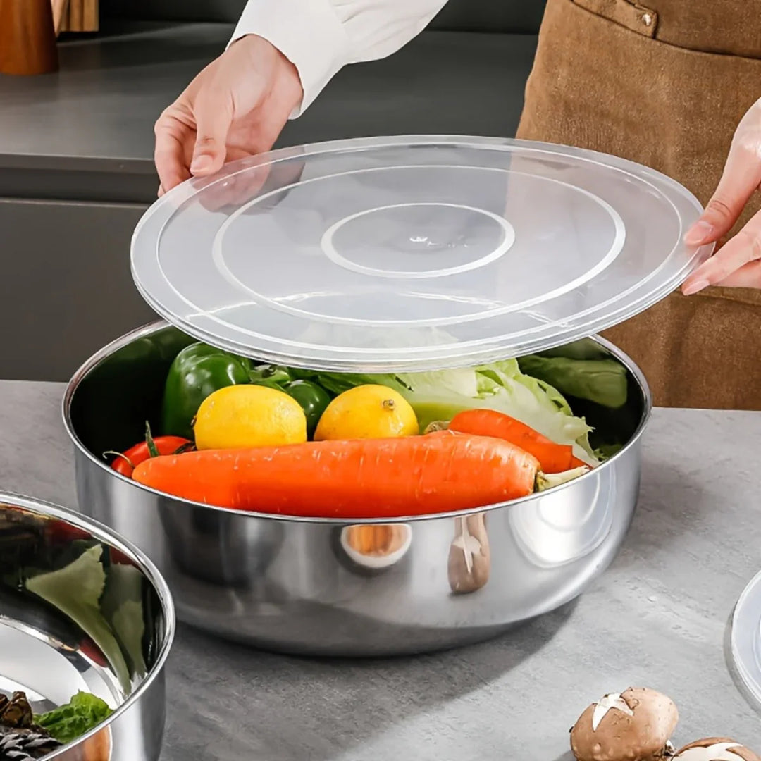 RVS salade kom groot | Roestvrijstalen kom met deksel voor bewaren en serveren
