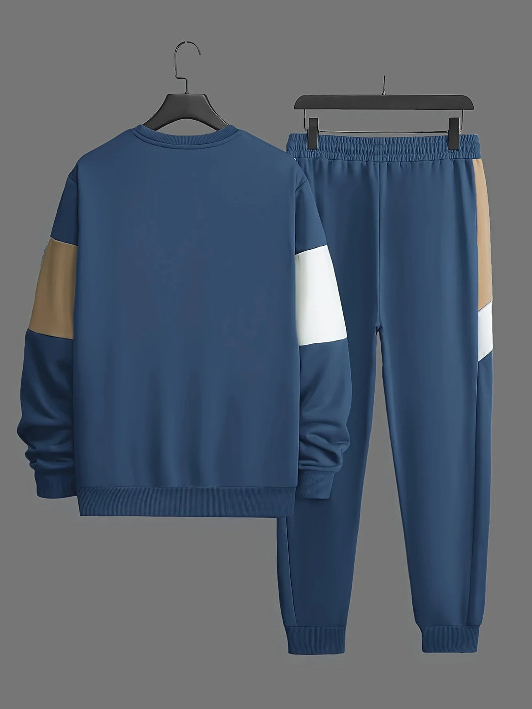 Heren trainingspak | Beige colorblock sweater met joggingbroek