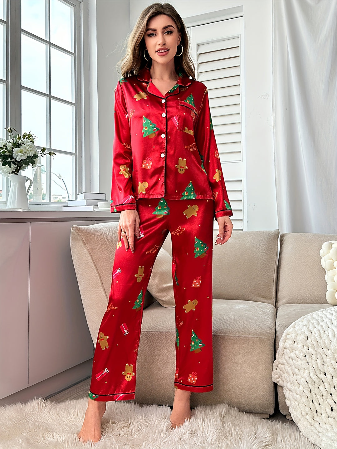 Dames kerst pyjama set | Comfortabele pyjama met kerstprint