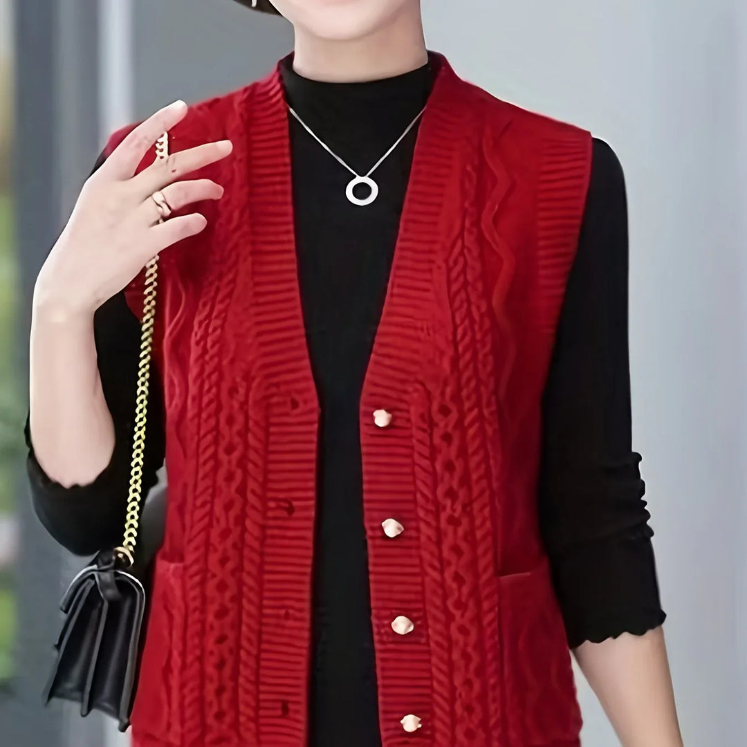 Dames vest | Kabelgebreid mouwloos cardigan met knopen