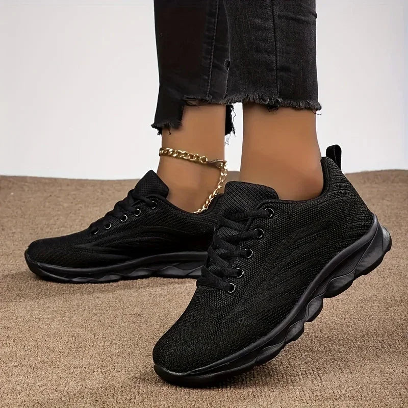 Dames sneakers zwart | Lichtgewicht ademende sportschoenen