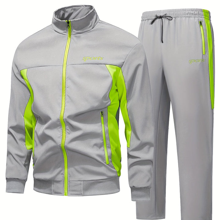 Heren trainingspak | Zwart sportpak met neon rits en broek