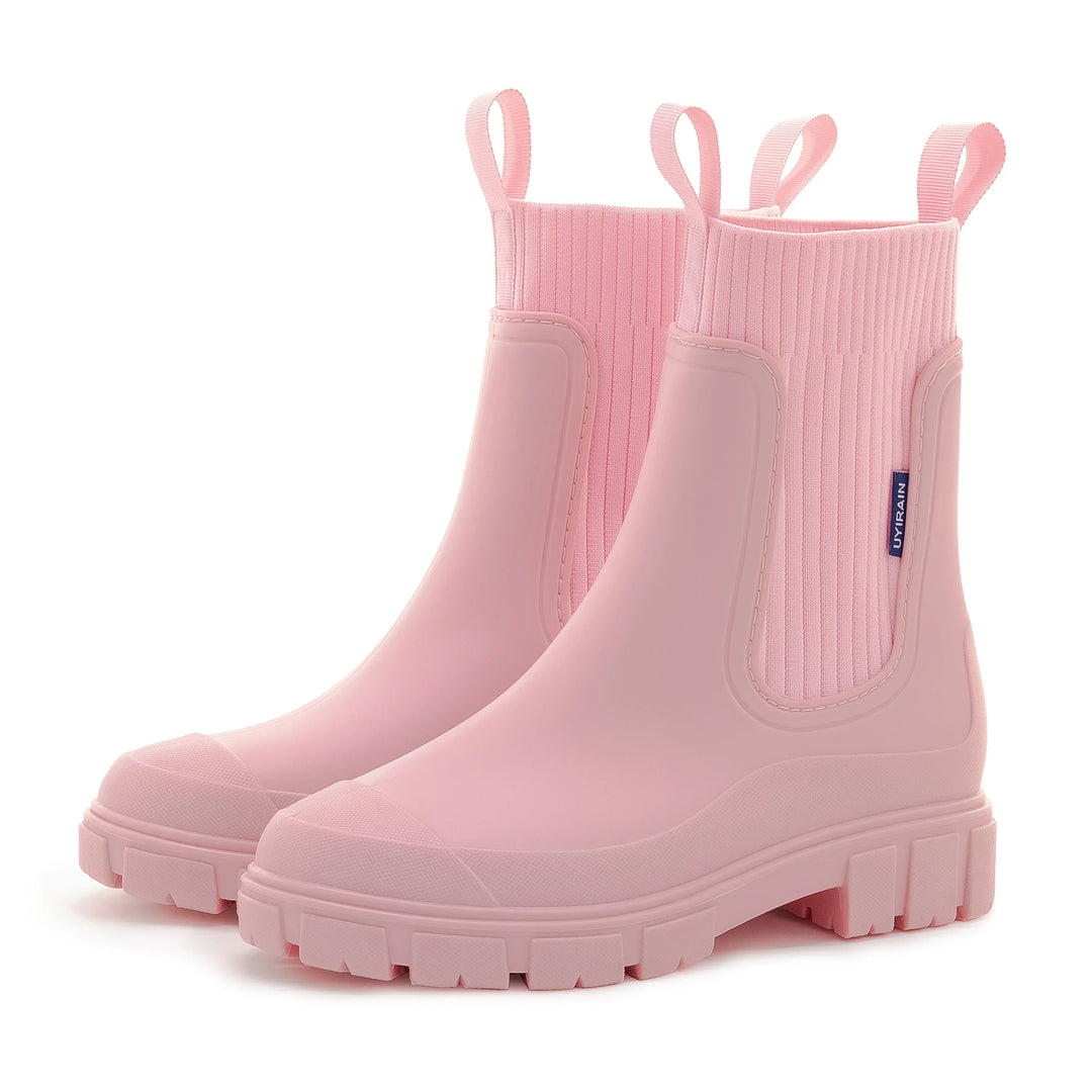 Dames regenlaarzen | Beige chelsea boots met dikke zool
