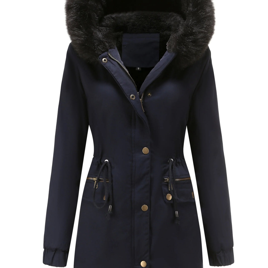 Dames parka jas | Lange winterjas met bontkraag en taillekoord