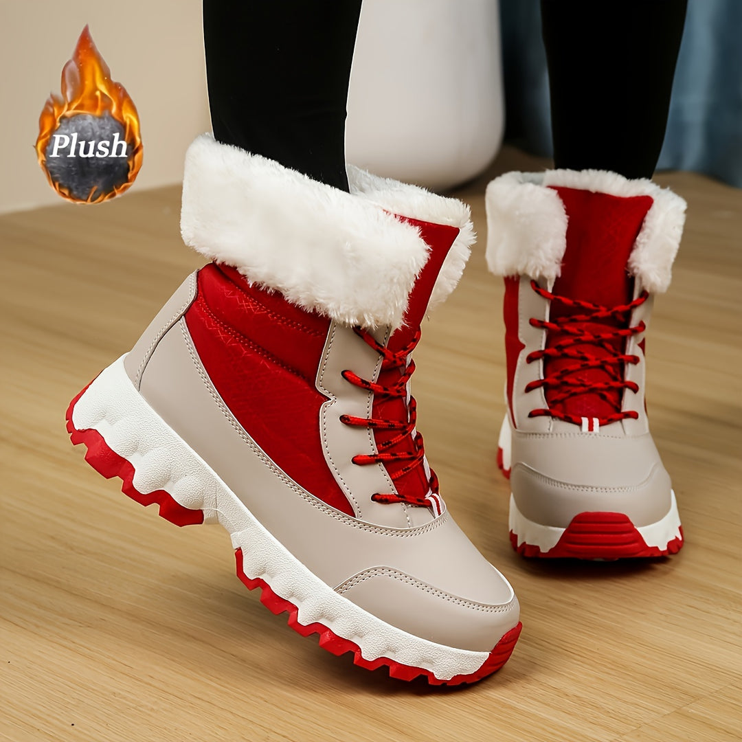 Dames winter boots | Warme gevoerde laarsjes met bont rood
