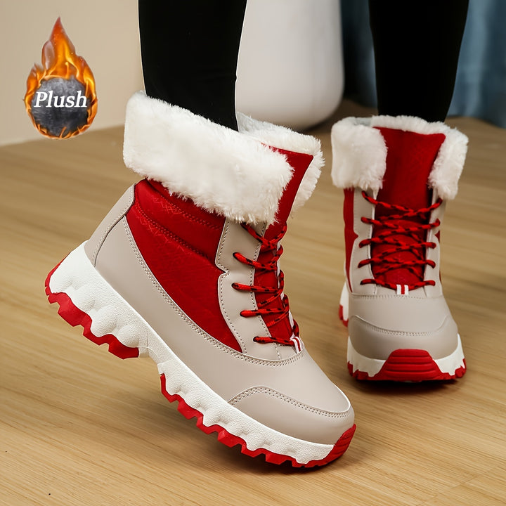 Dames winter boots | Warme gevoerde laarsjes met bont rood