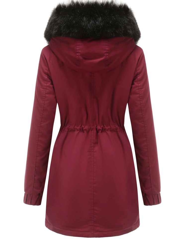 Dames parka jas | Lange winterjas met bontkraag en taillekoord
