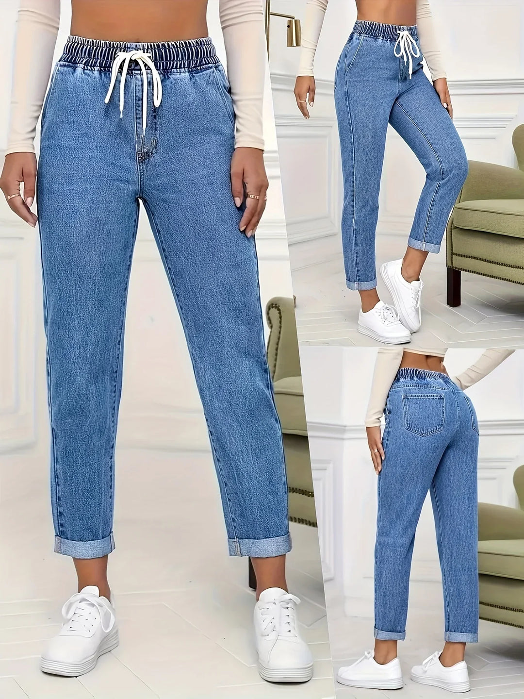 Dames jeans | Lichte spijkerbroek met elastische taille