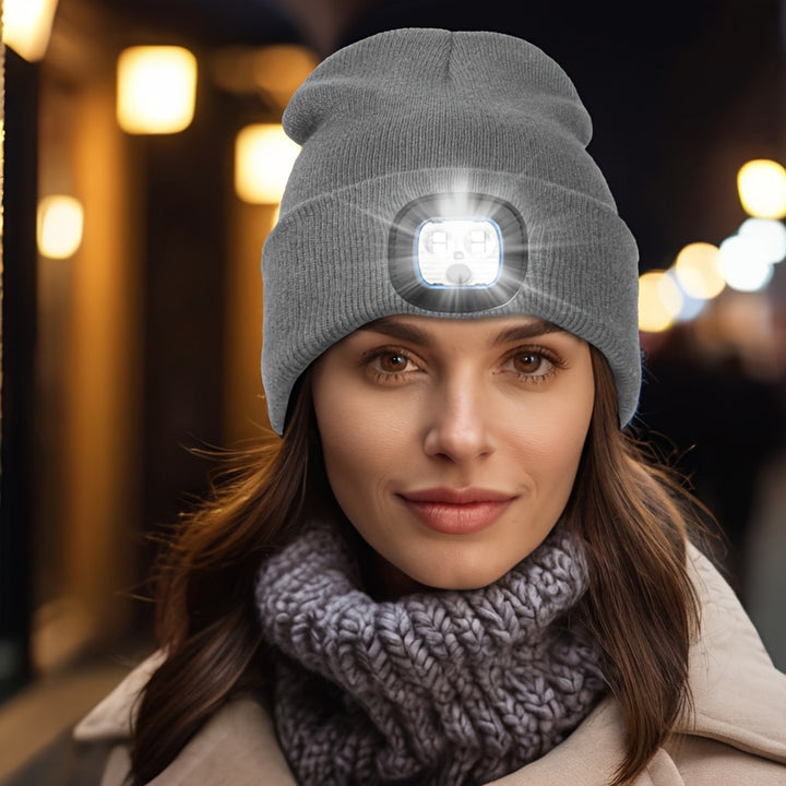 Unisex Wintermuts met Ingebouwde LED Lamp – Oplaadbare Verlichte Beanie voor Buitenactiviteiten