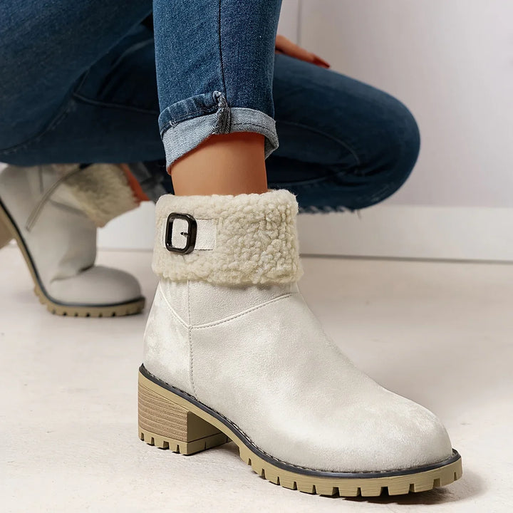 Dames enkellaarsjes | Paarse laarsjes met fleece voering en gesp
