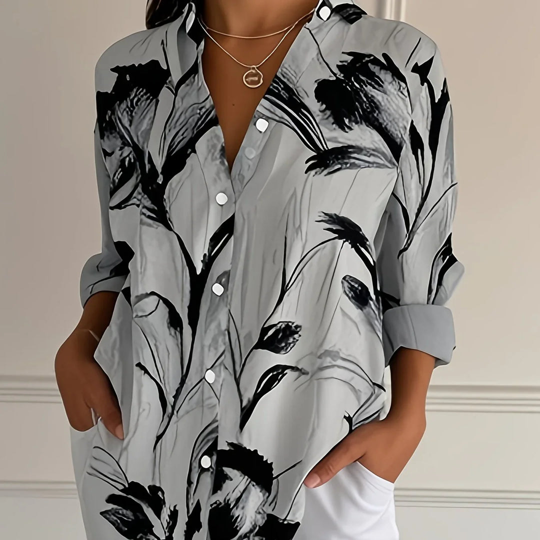 Dames blouse | Bloemenprint shirt met knopen en lange mouw