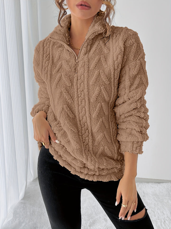 Dames fleece trui | Zip-up sweater met capuchon en lange mouw