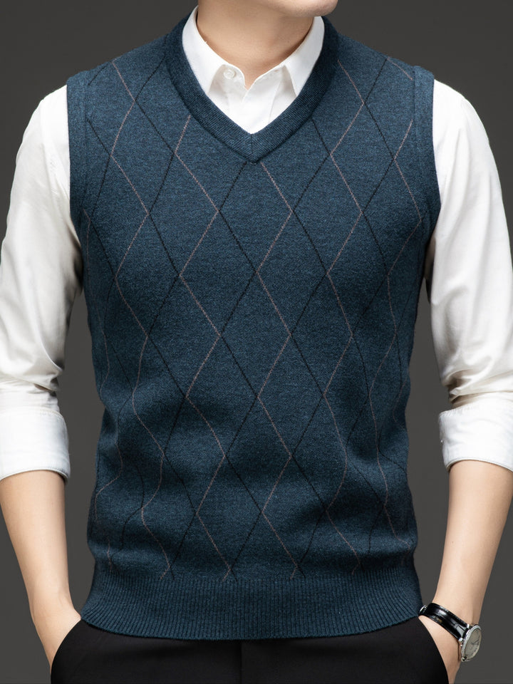 Heren pullover | Gebreide V-hals pullover met diamantpatroon