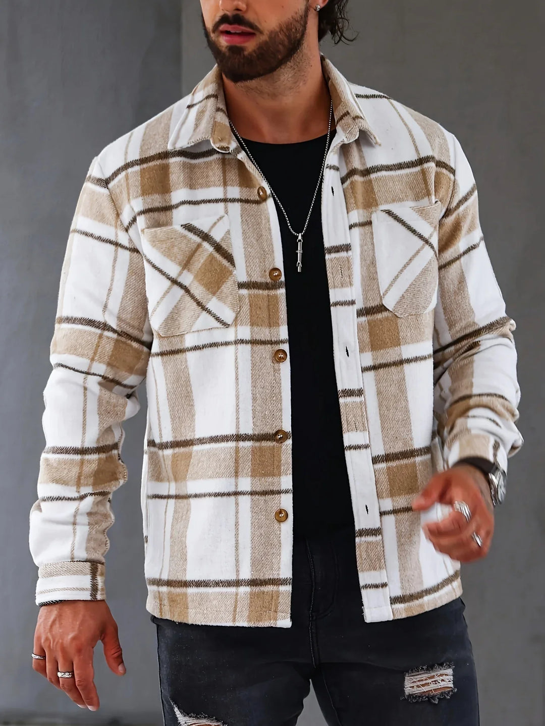Heren overshirt | Geruit casual jas in flanel stijl