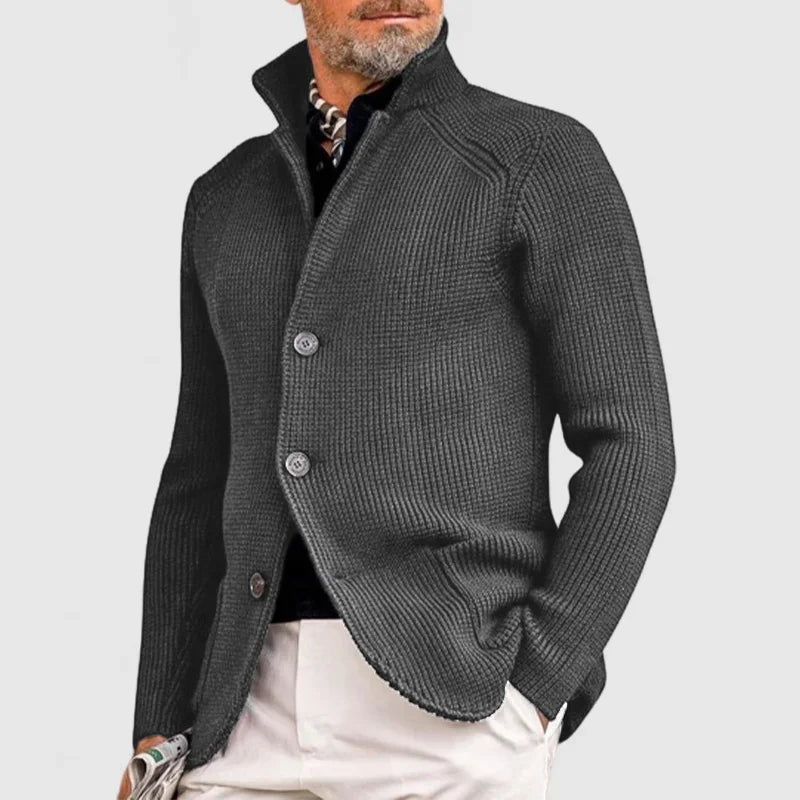 Elegante heren cardigan | Gebreide blazerstijl met knopen en opstaande kraag