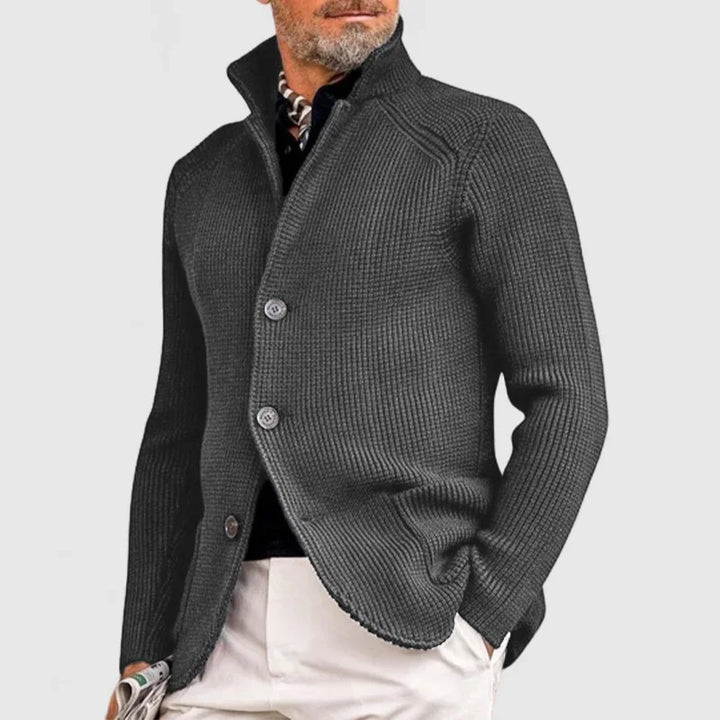 Elegante heren cardigan | Gebreide blazerstijl met knopen en opstaande kraag