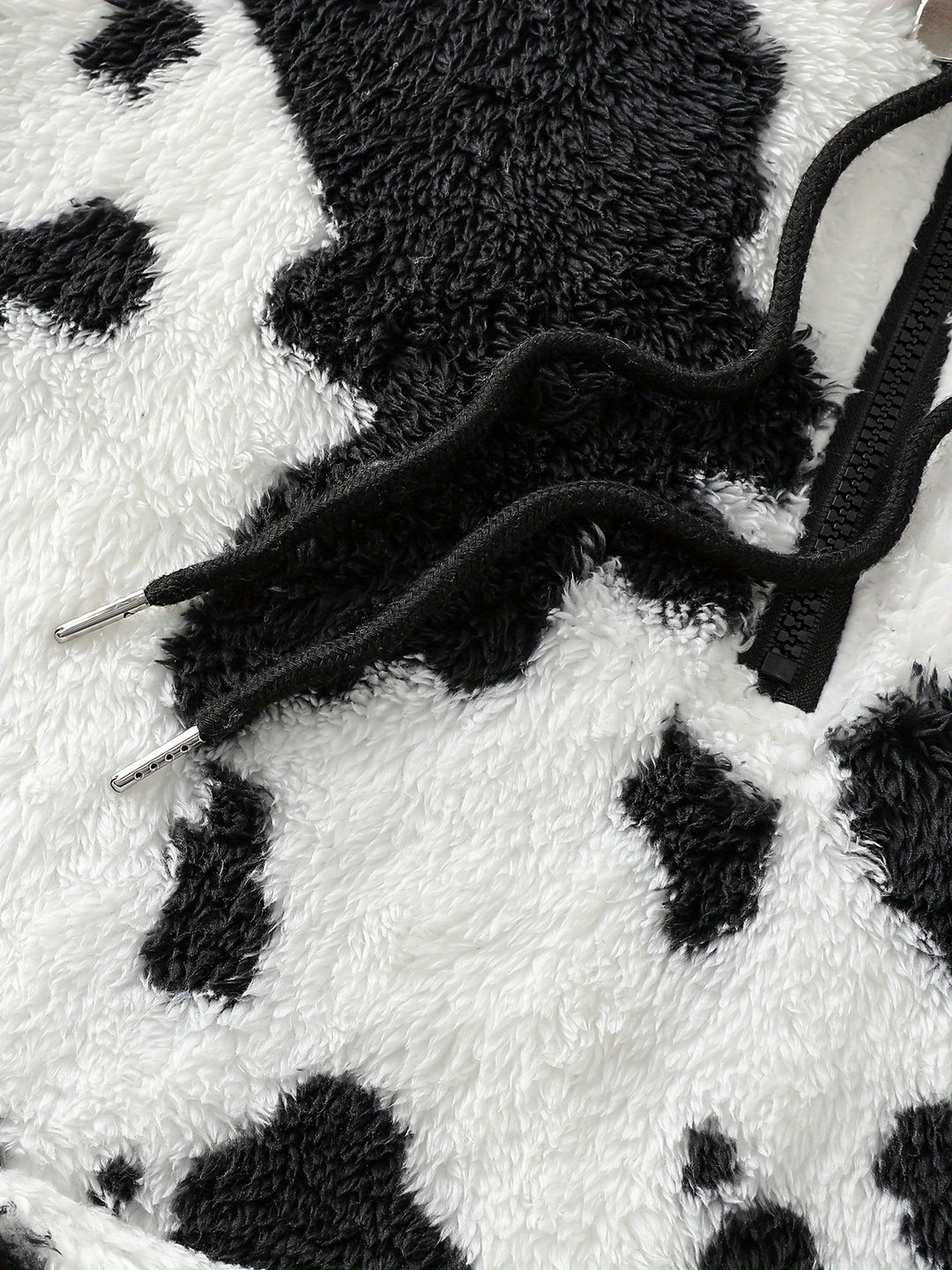 Dames zachte fleece hoodie met koeienprint & capuchon