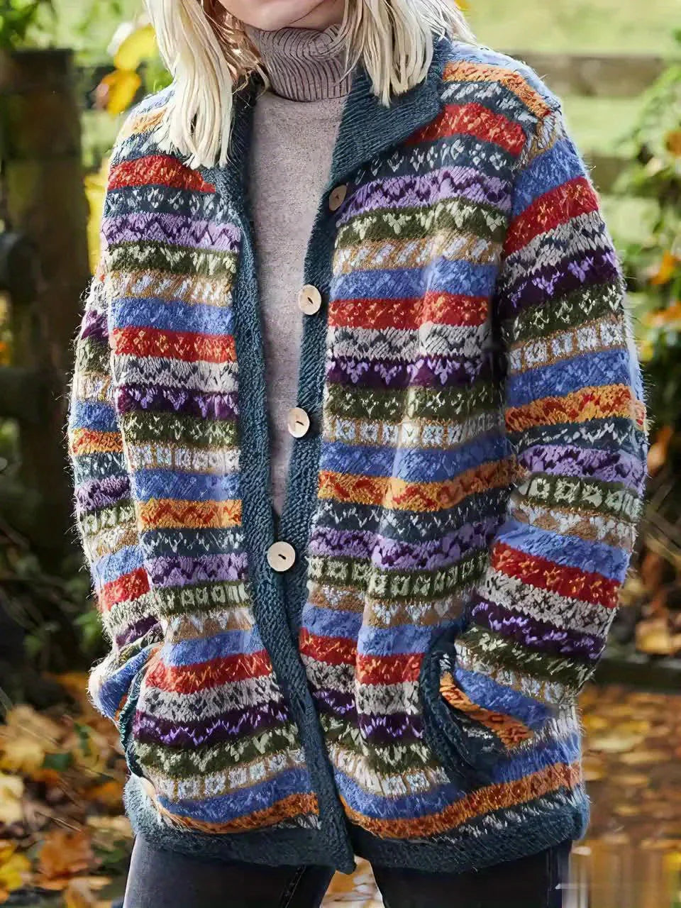 Dames vest | Gebreide trui met fair isle patroon en knopen
